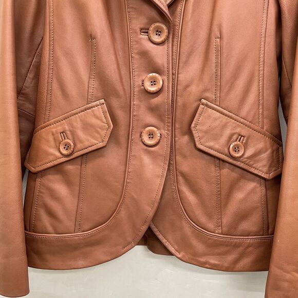 Guess Leather Jacket Small 70s Style Brown Camel Leather Jacket Size Small Guess - Picture 3 of 16